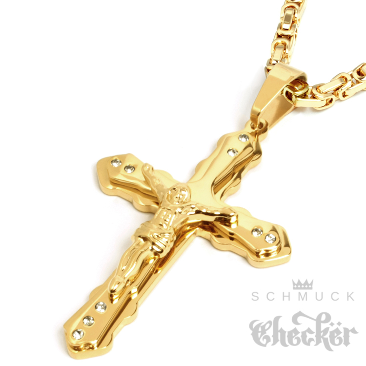 Schmuck-Checker 316L Edelstahl Herren Kreuz Anh/änger mit Jesus silber XL gro/ß K/önigskette Halskette M/änner Schmuck Geschenk Hochwertig